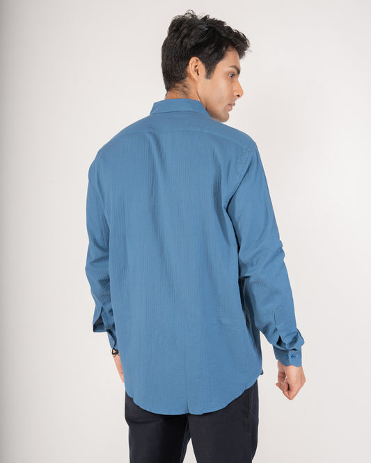Slate Blue Crinkle Textured Shirt
