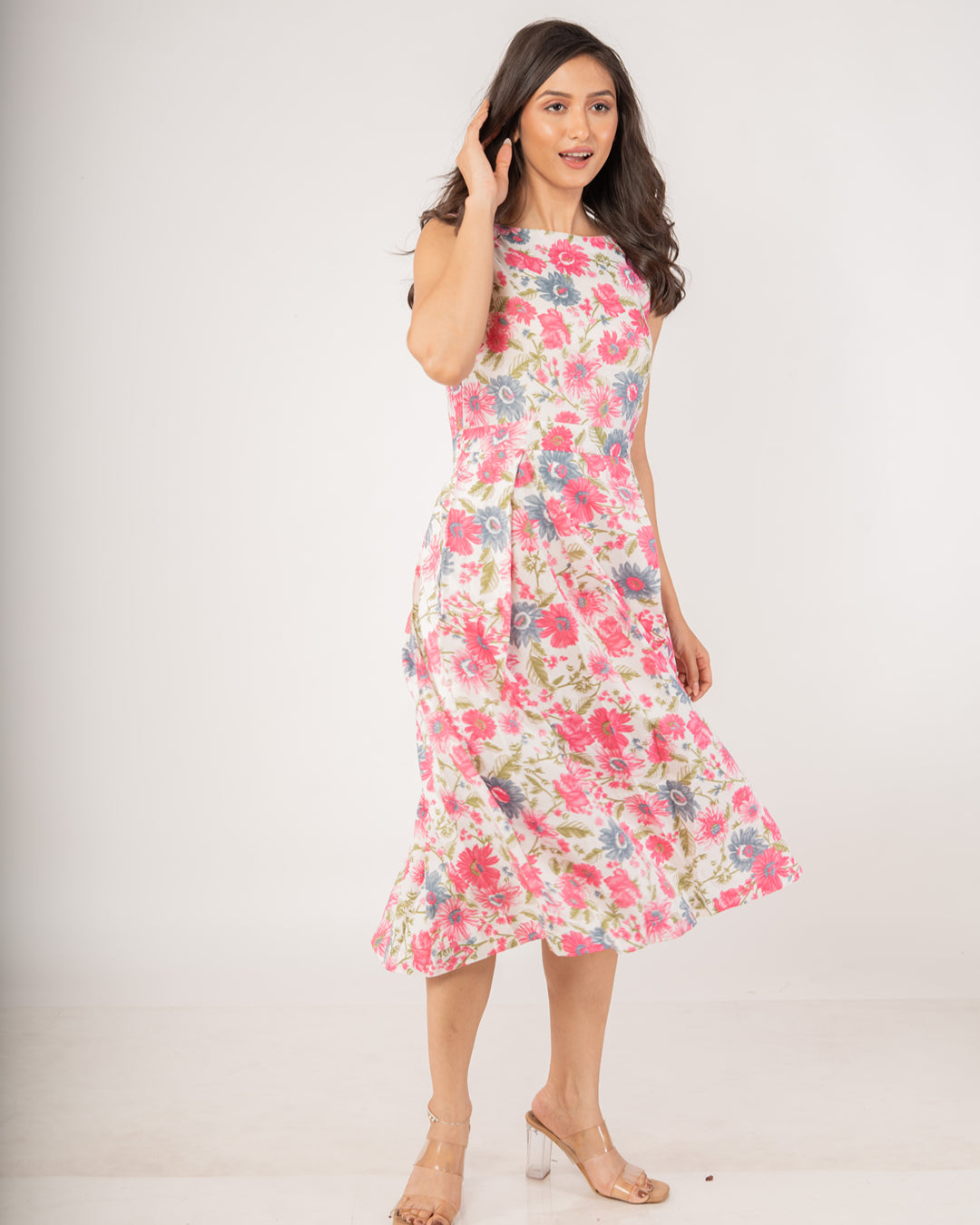Premium English Garden Floral Sleeveless Midi Dress