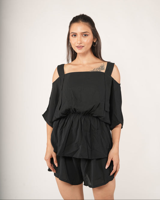 Onyx Cold-Shoulder Peplum Co-ord Set