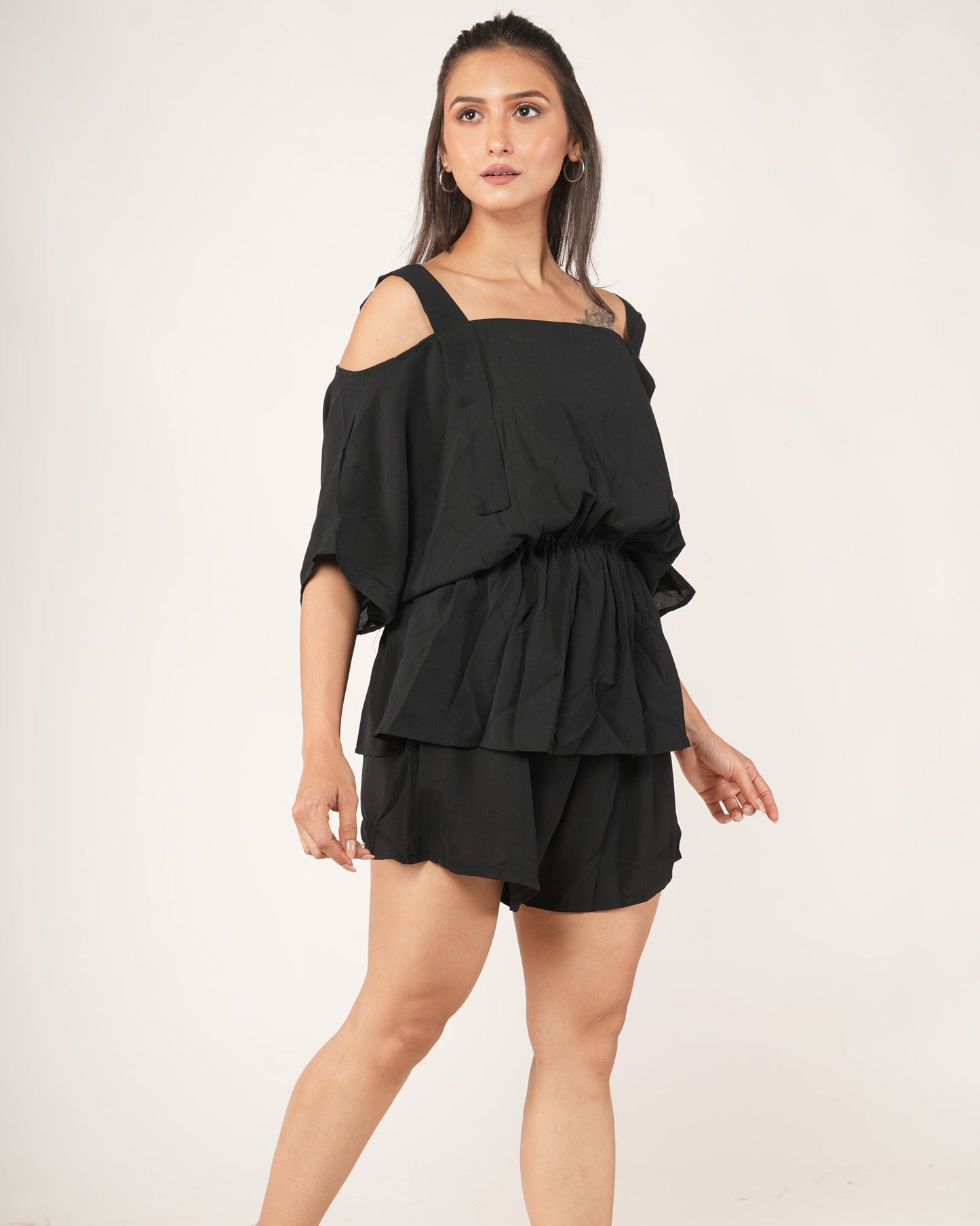 Onyx Cold-Shoulder Peplum Co-ord Set