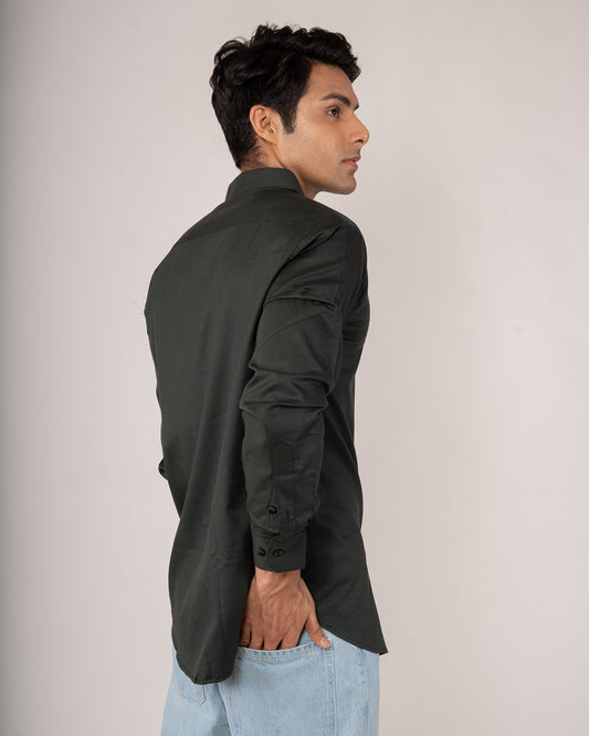 Olive Charcoal Micro-Grid Structured Shirt