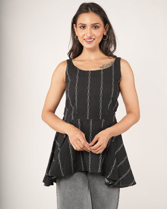 Women wearing Black striped flared top
