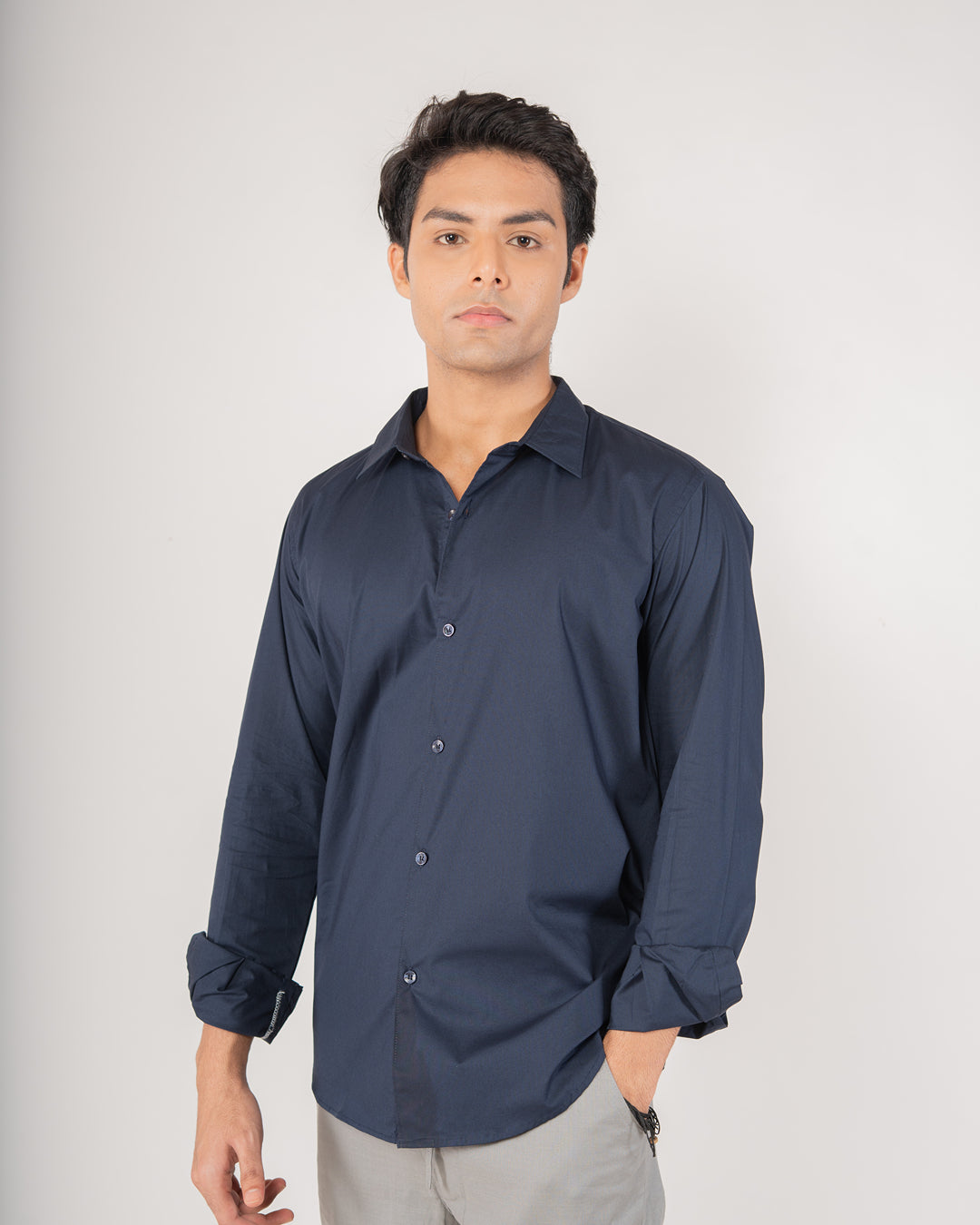 Premium Navy Blue Classic Button-Down Shirt