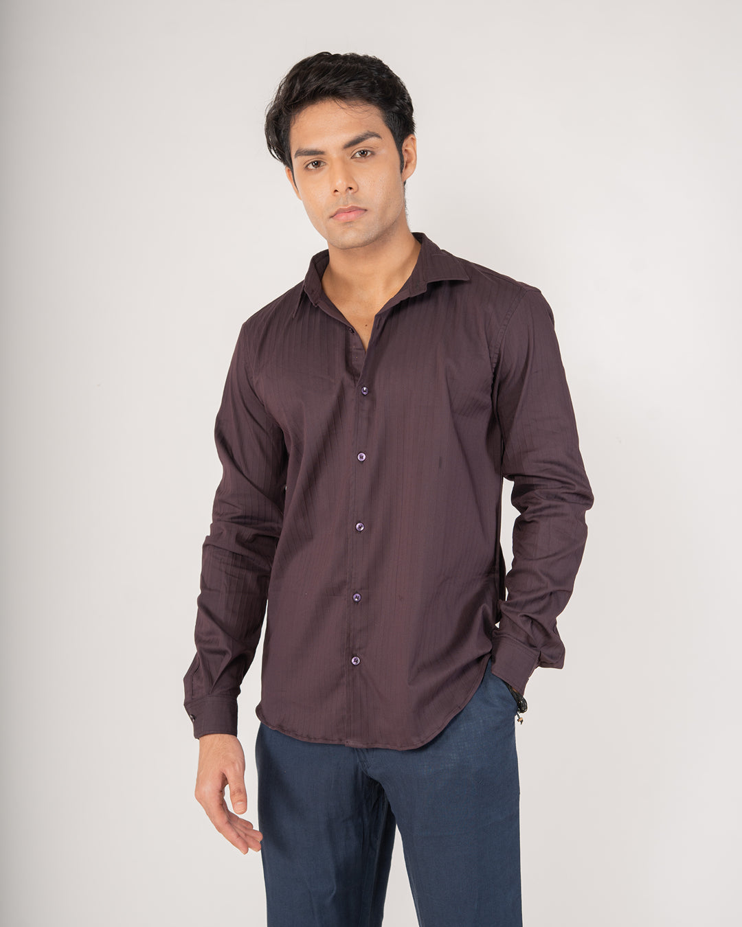 Espresso Textured Stripe Button-Down Shirt