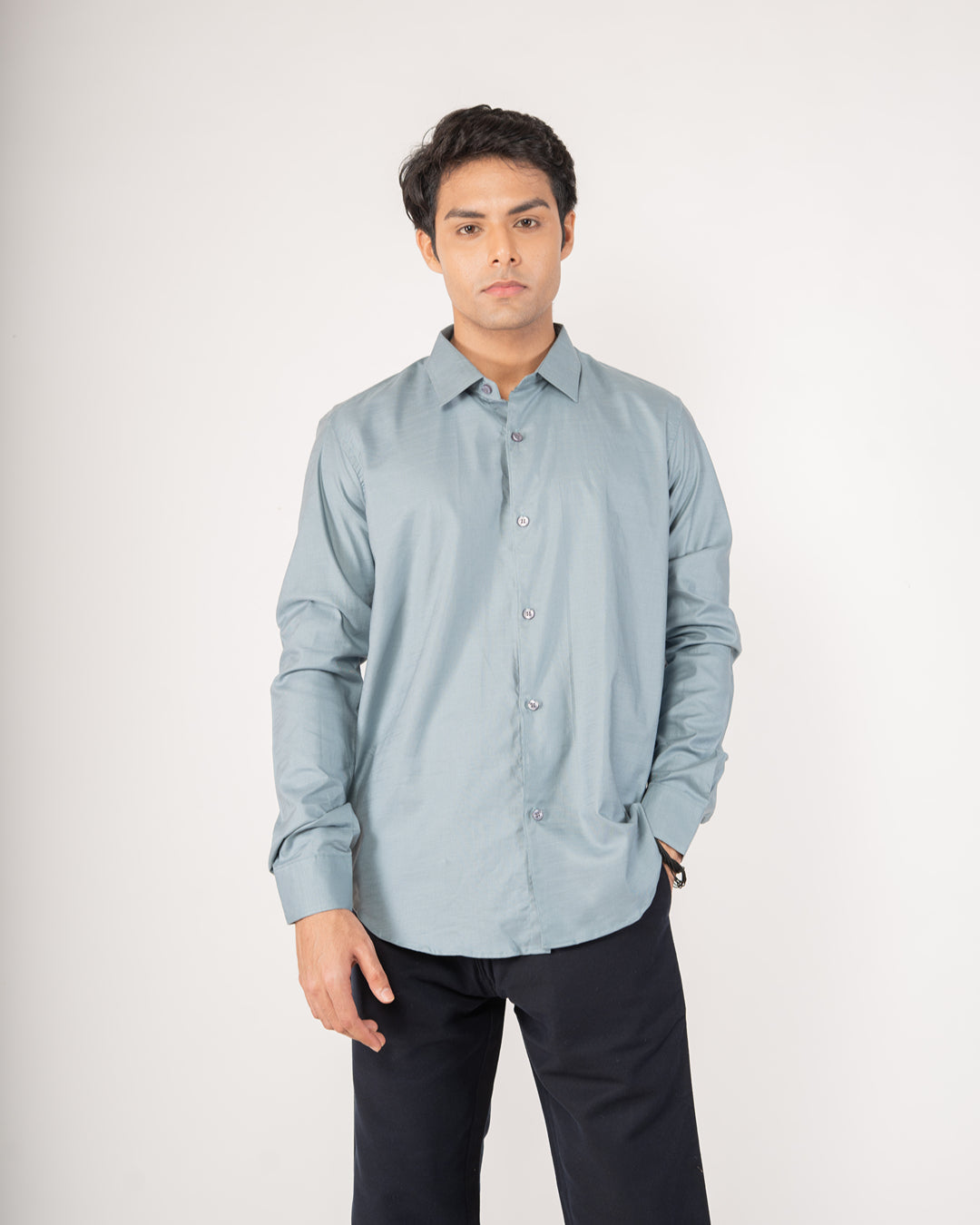 Sage Grey Textured Structured Shirt