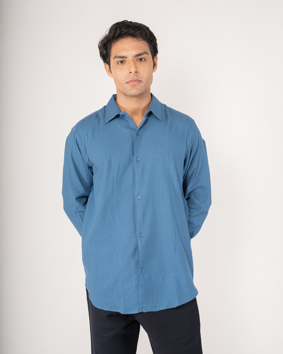 Slate Blue Crinkle Textured Shirt