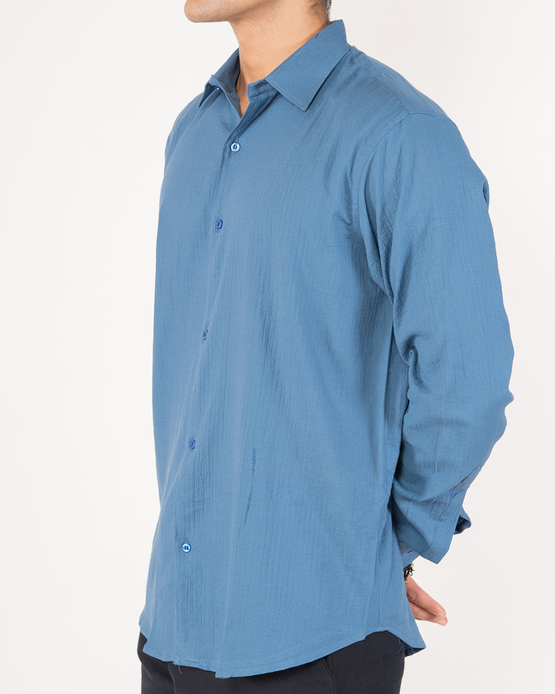Slate Blue Crinkle Textured Shirt