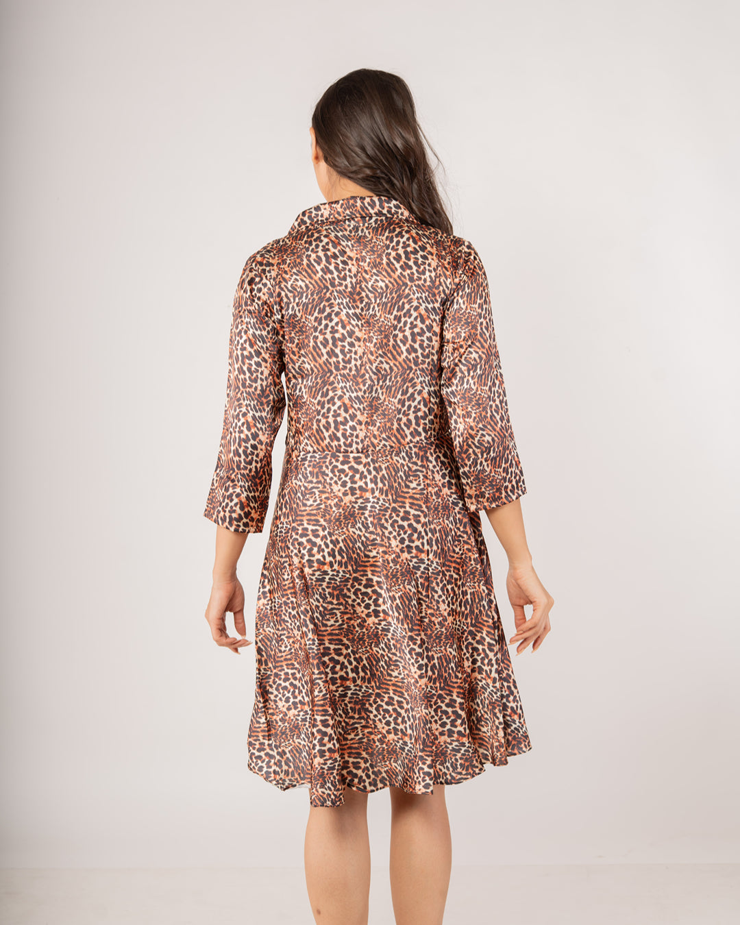 Premium Classic Leopard Print Collared Wrap Dress
