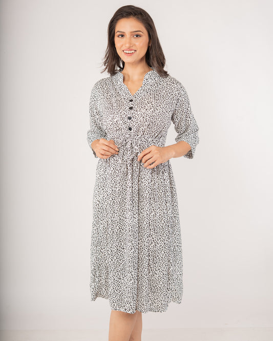 Mono Leopard Print Collared Wrap Dress