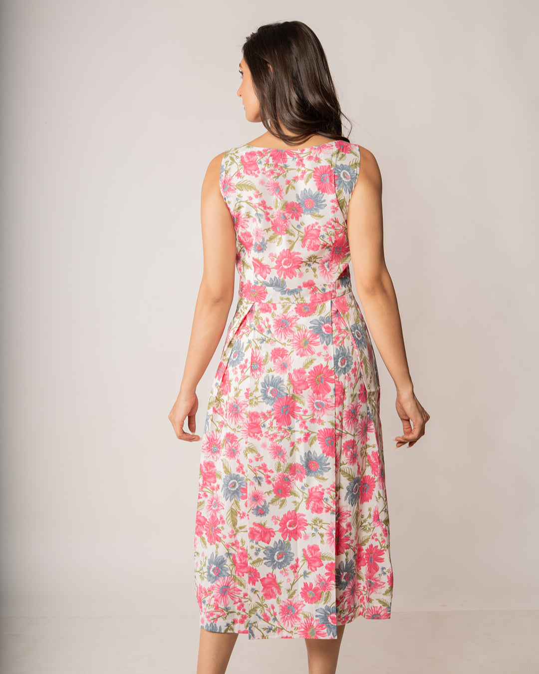 Premium English Garden Floral Sleeveless Midi Dress