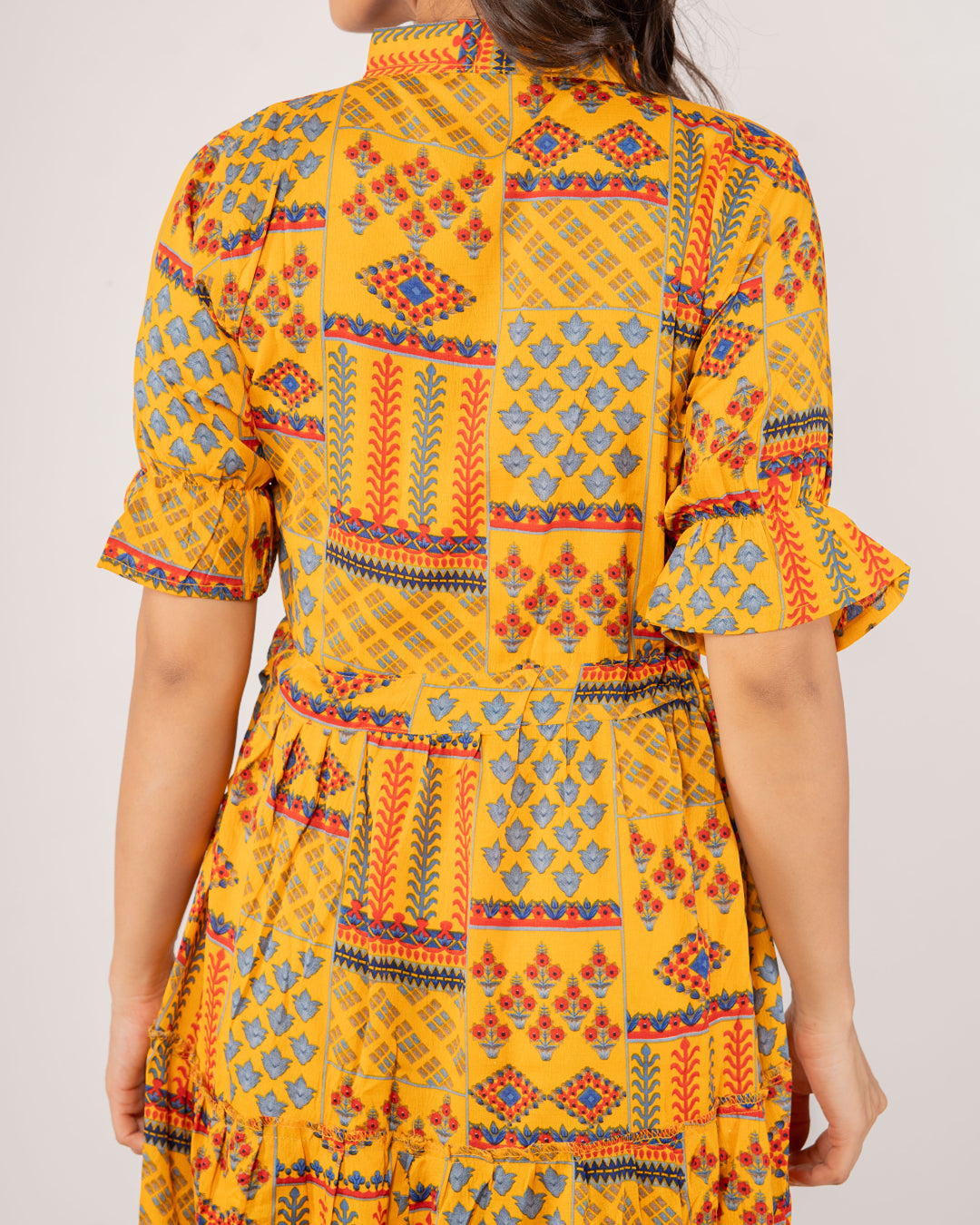 Mustard Bohemian Patchwork Midi Dress