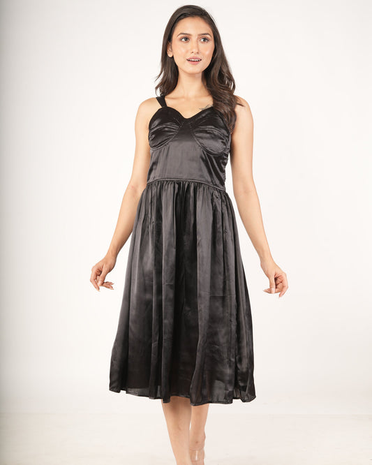 Premium Liquid Satin Corset Bustier Midi Dress