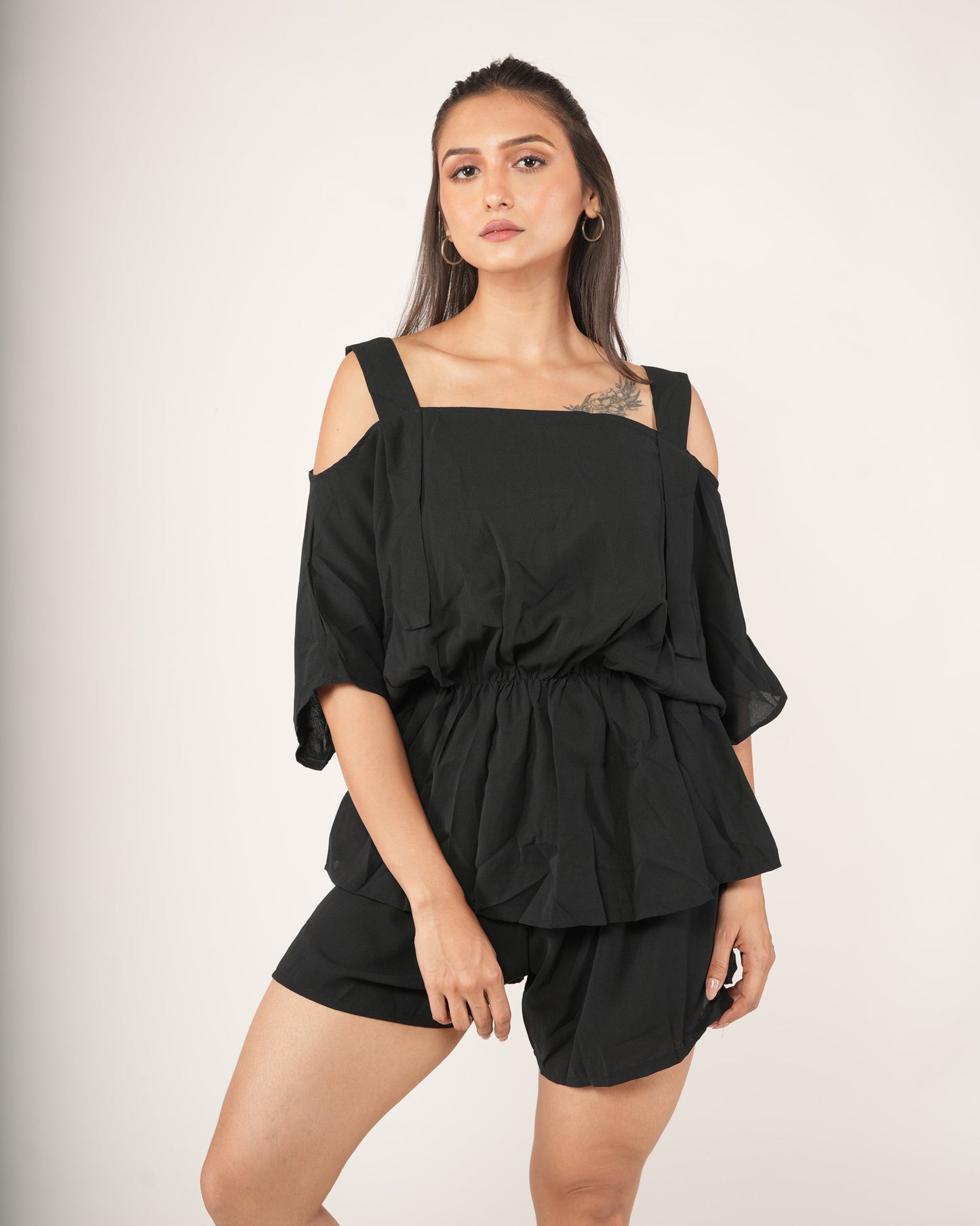 Onyx Cold-Shoulder Peplum Co-ord Set