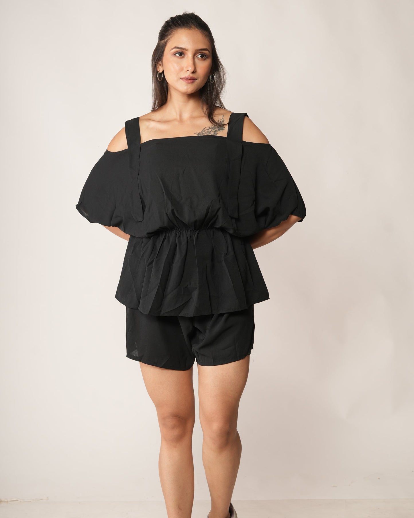 Onyx Cold-Shoulder Peplum Co-ord Set