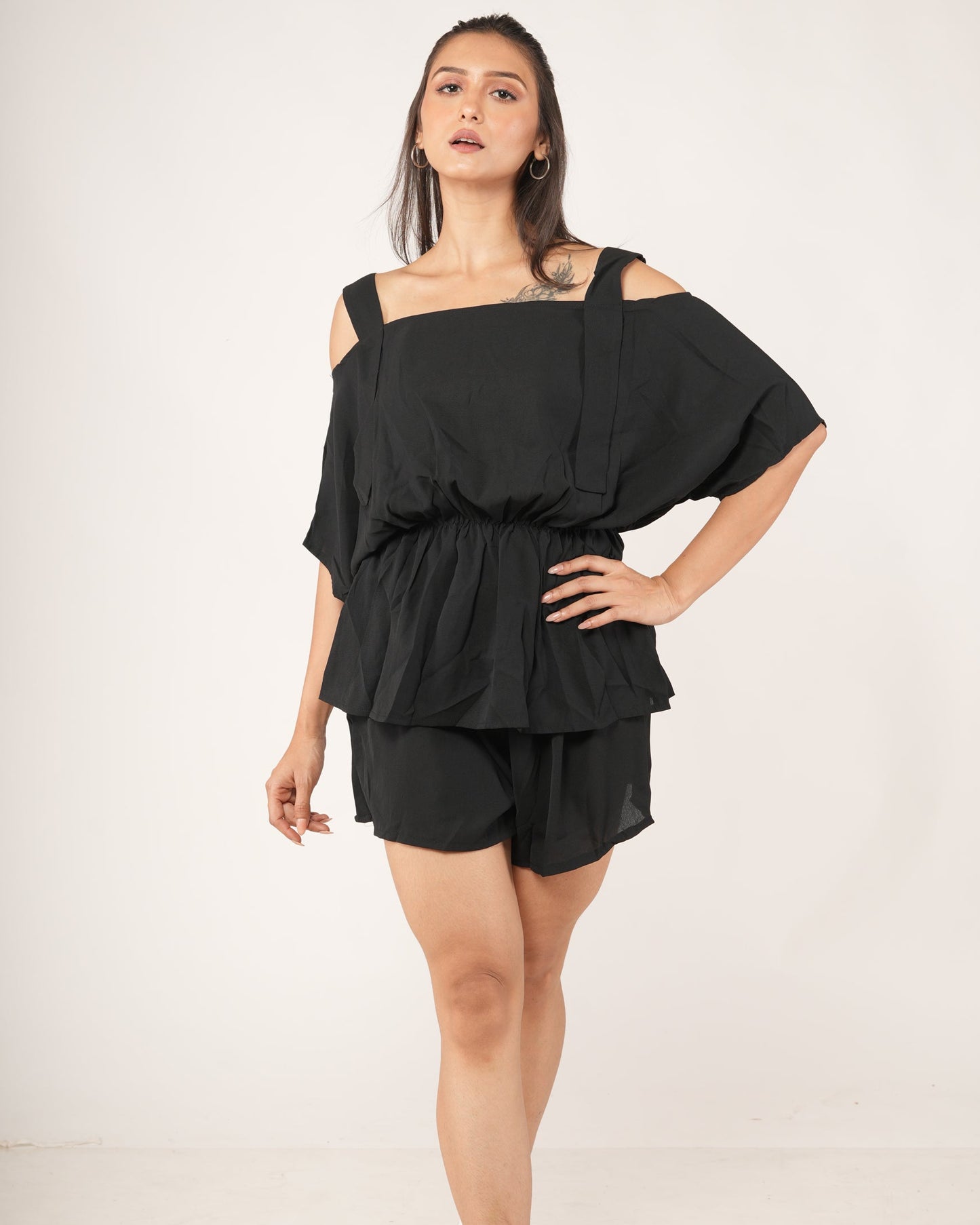Onyx Cold-Shoulder Peplum Co-ord Set