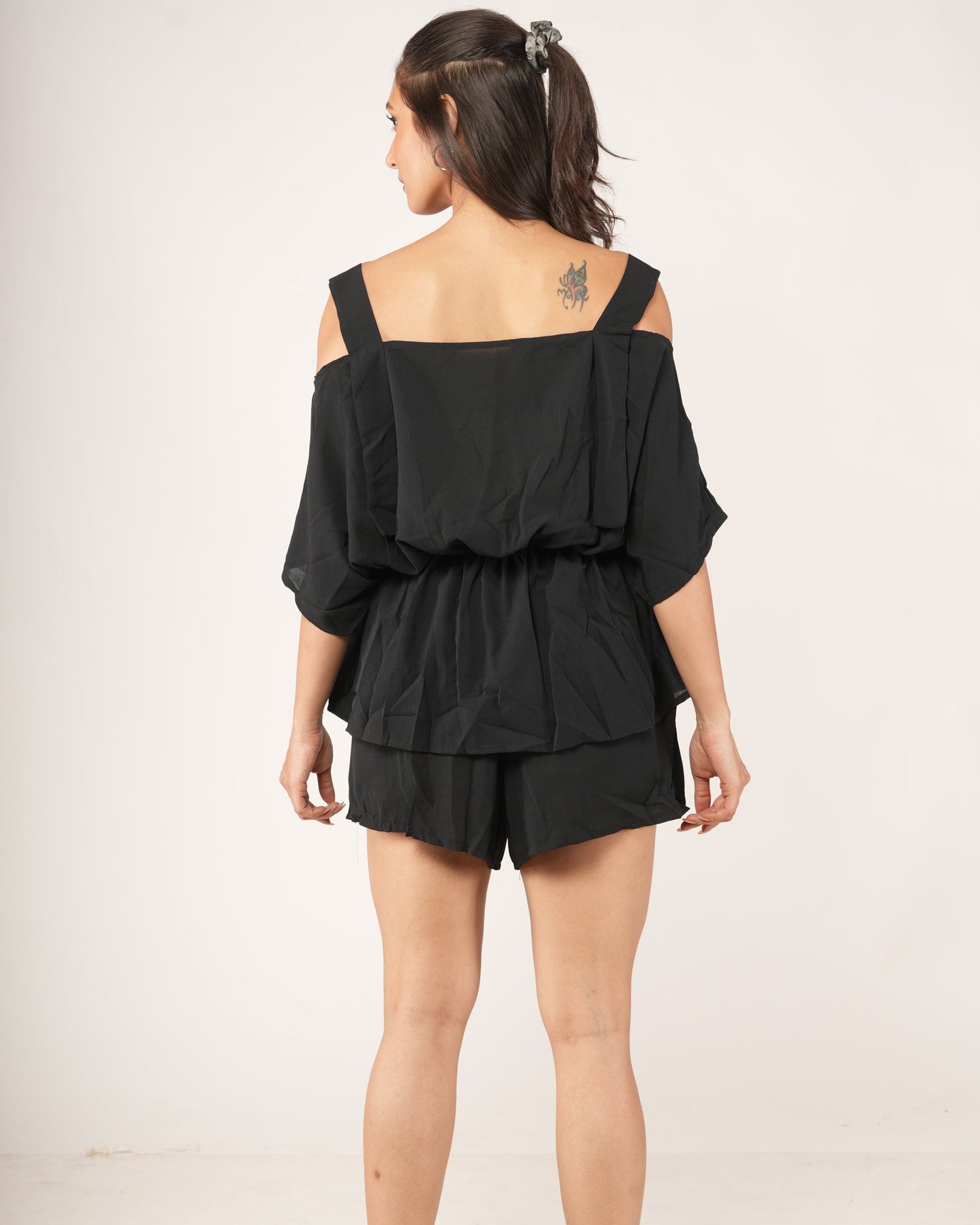 Onyx Cold-Shoulder Peplum Co-ord Set