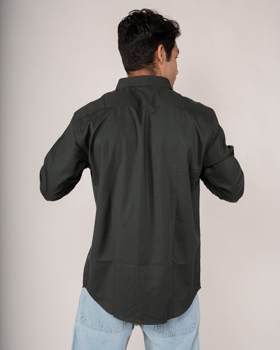 Olive Charcoal Micro-Grid Structured Shirt