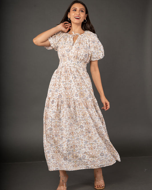 Alabaster Vintage Floral Tiered Maxi Dress