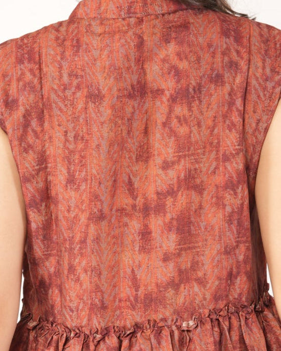 Woman wearing a Sheer Mesh Yoke Rhinestone Ribbed Top