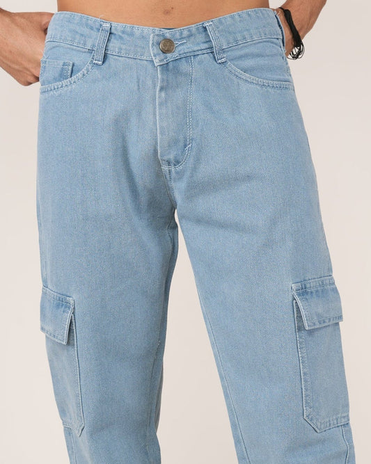 Person wearing sky blue jeans.