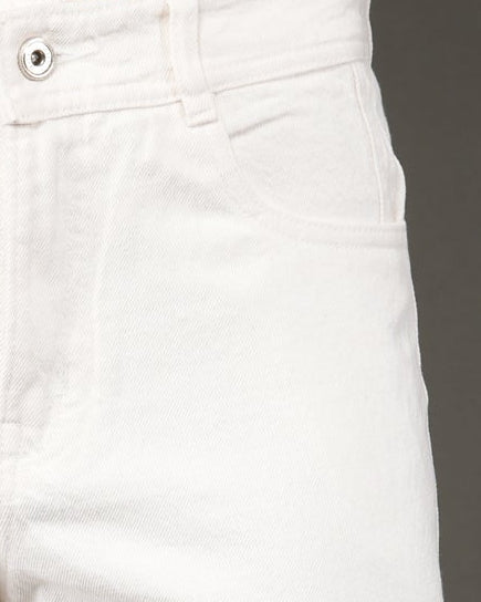 White wide-leg cropped jeans.